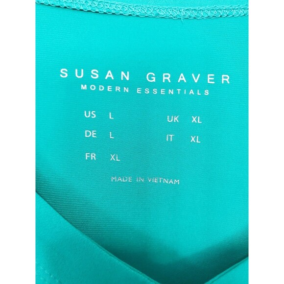 Susan Graver LiquidKnit Green Cap Sleeve Relaxed Fit High-Low Hem Tunic Size L - Picture 2 of 5